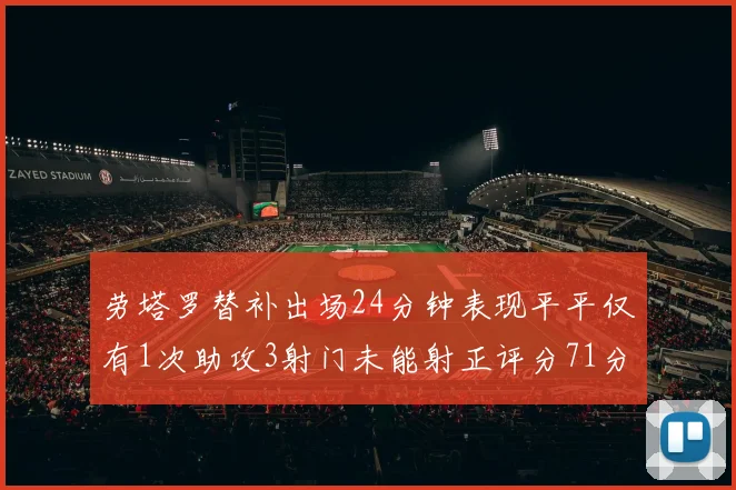 劳塔罗替补出场24分钟表现平平仅有1次助攻3射门未能射正评分71分